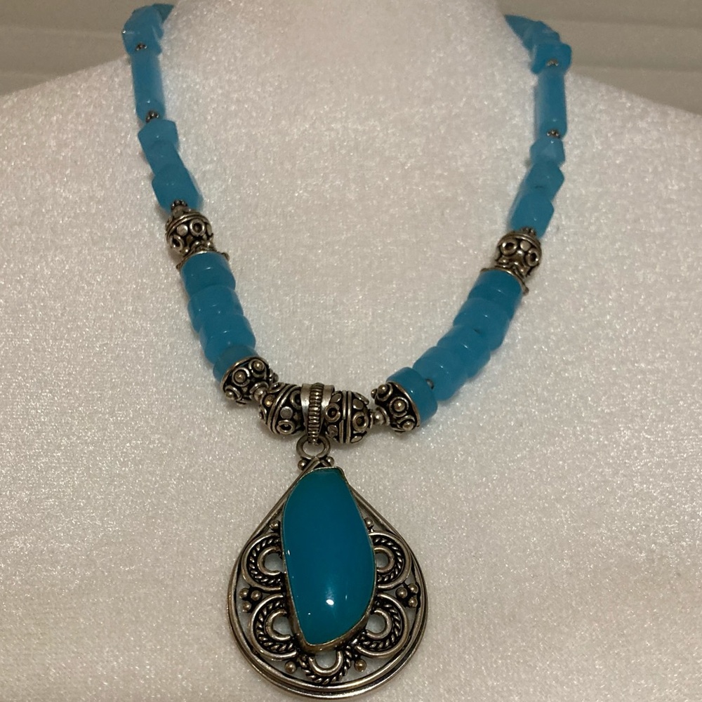 Euc 925 Silver & Blue Necklace - image 2